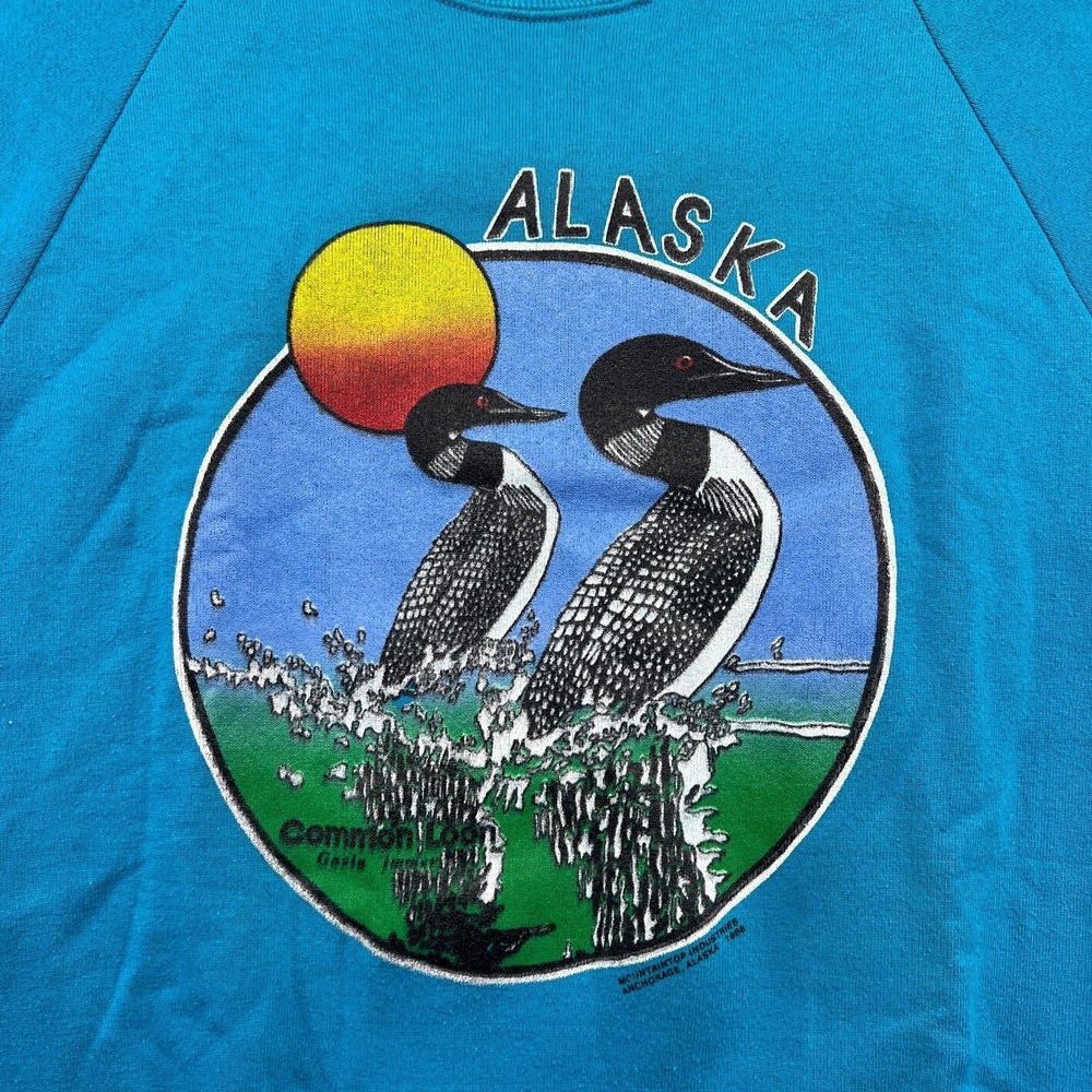 Vintage Jerzees By Russell Sweatshirt Men Large Blue Alaska Loons Graphic Cotton - Picture 3 of 8